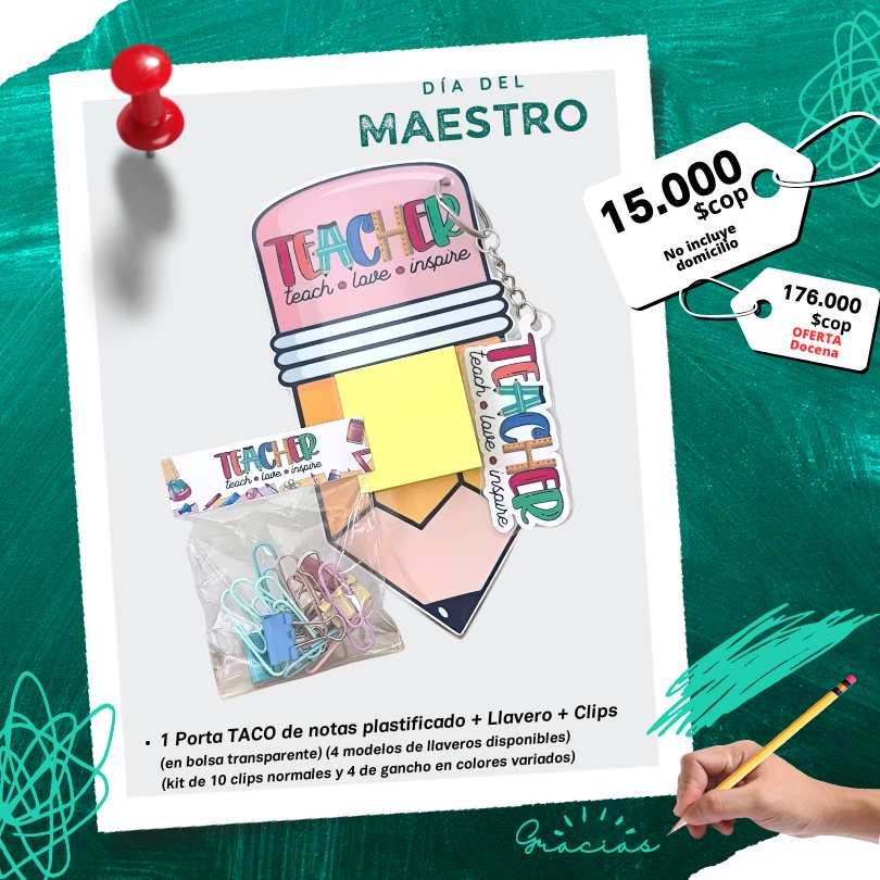 portanotas, llavero y clips